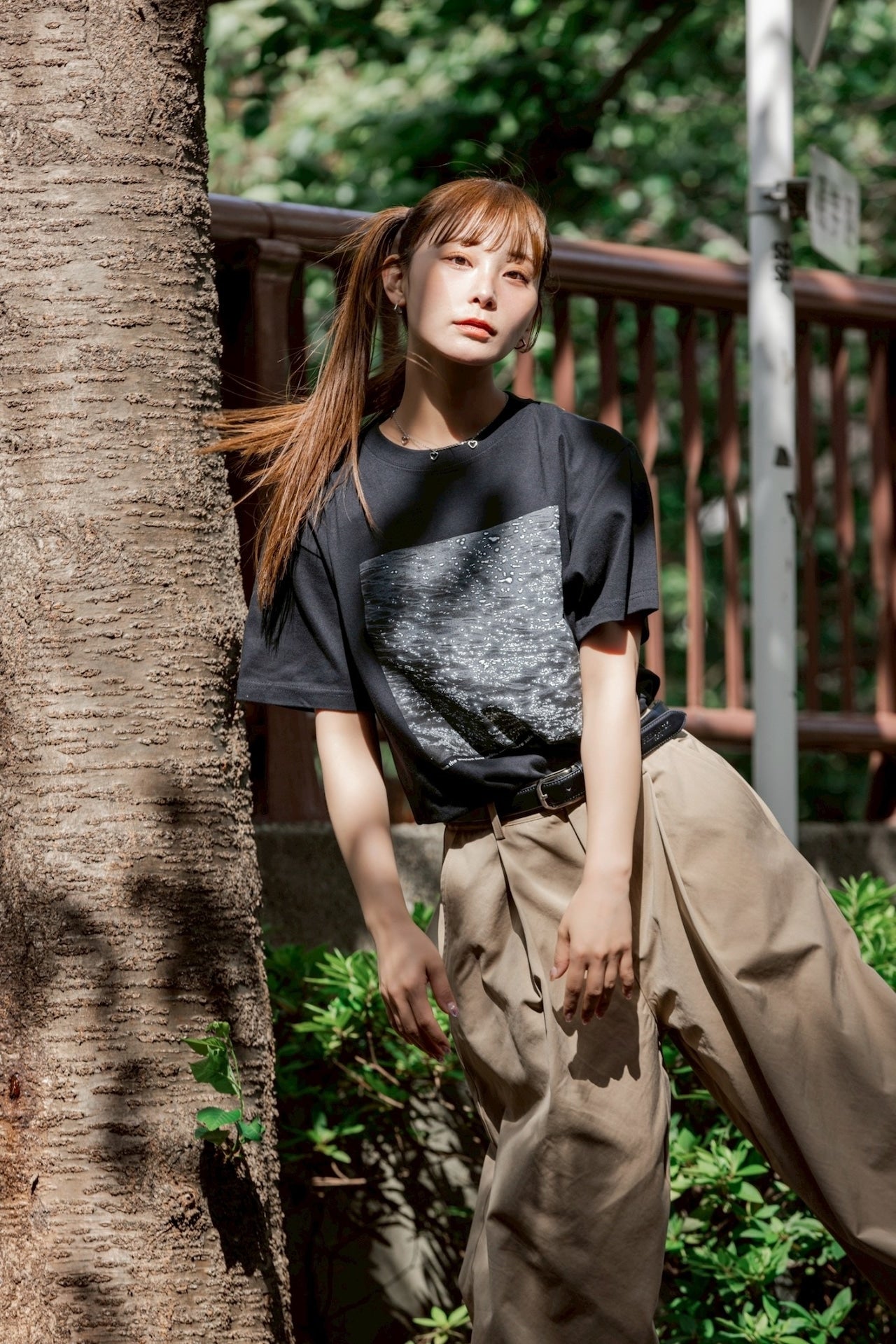 FEEDBACK River Photo Print T-shirt BLACK