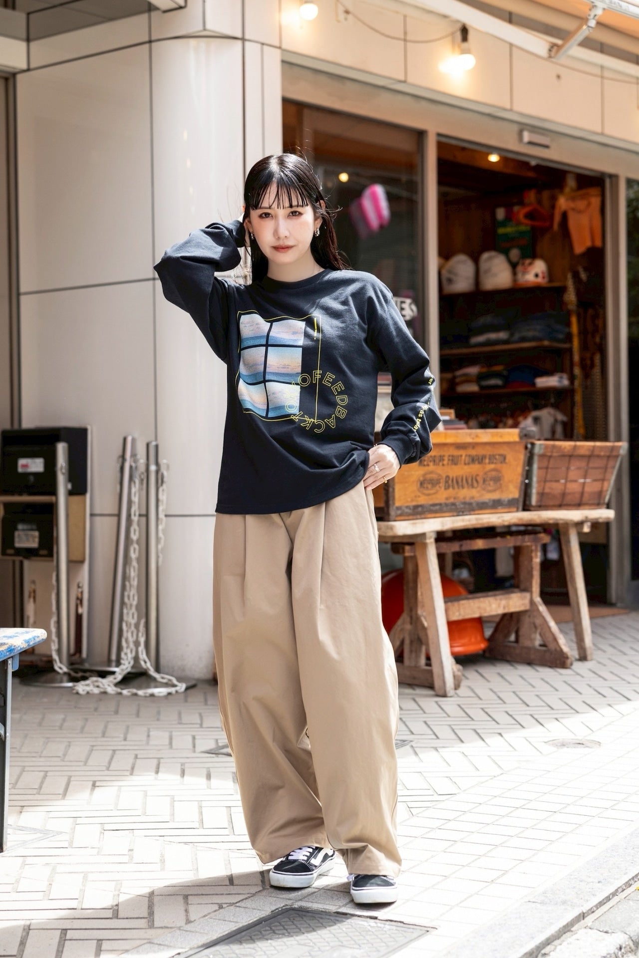 FEEDBACK Sky Photo Print Long Sleeve T-shirt BLACK