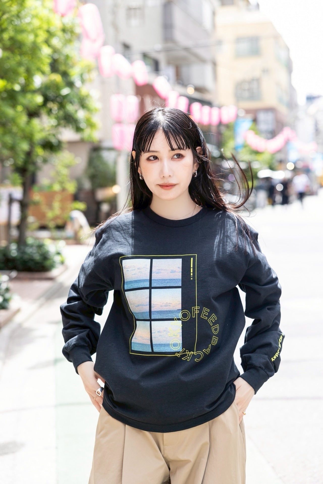 FEEDBACK Sky Photo Print Long Sleeve T-shirt BLACK