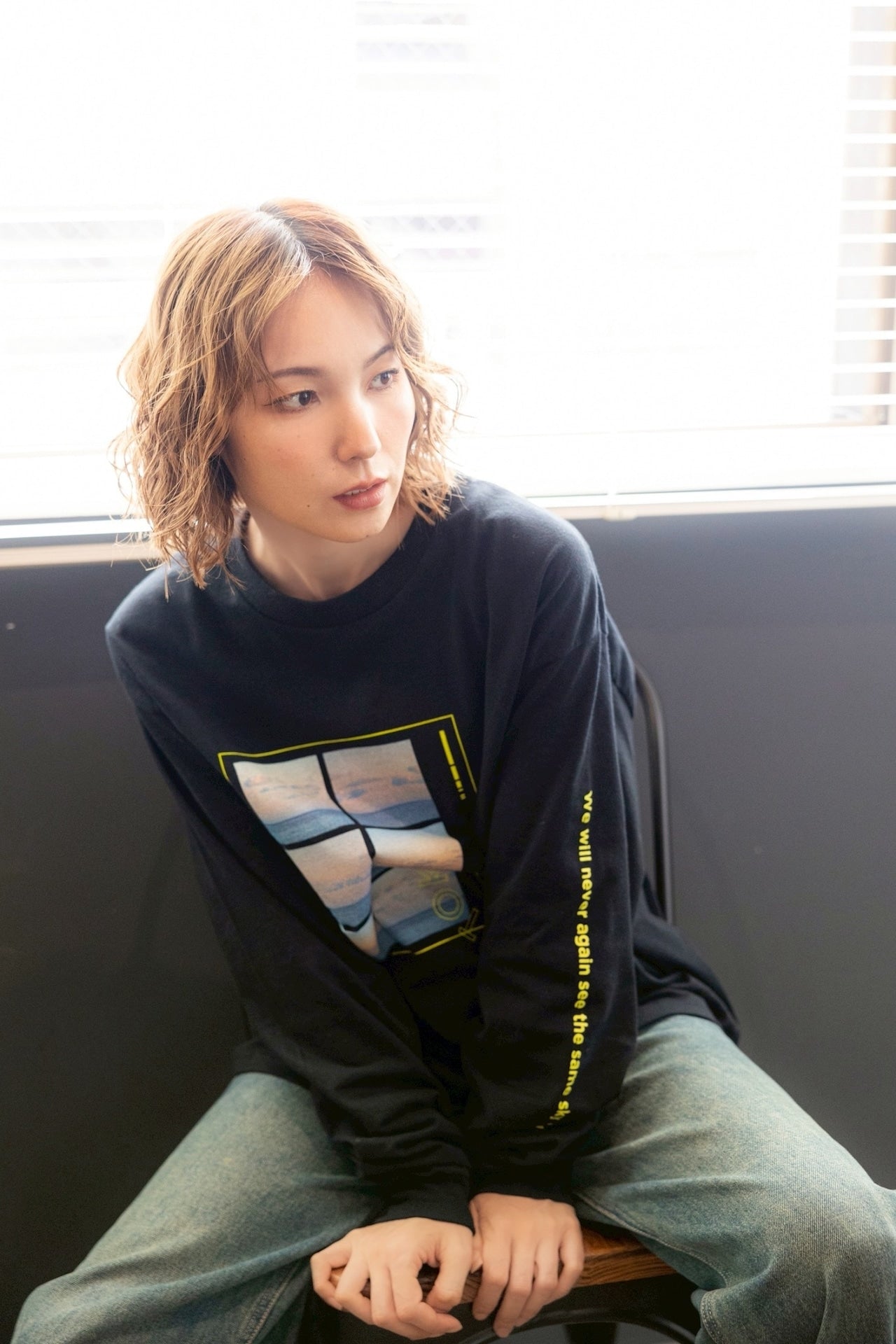 FEEDBACK Sky Photo Print Long Sleeve T-shirt BLACK