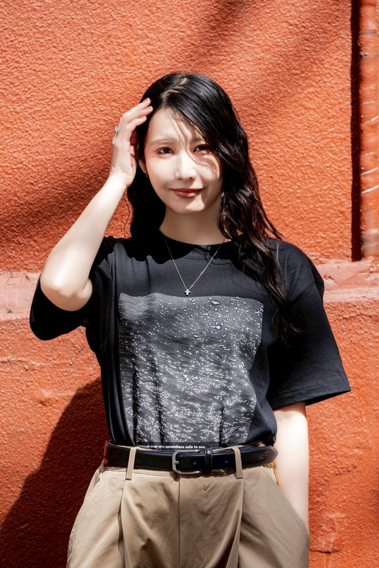 FEEDBACK River Photo Print T-shirt BLACK