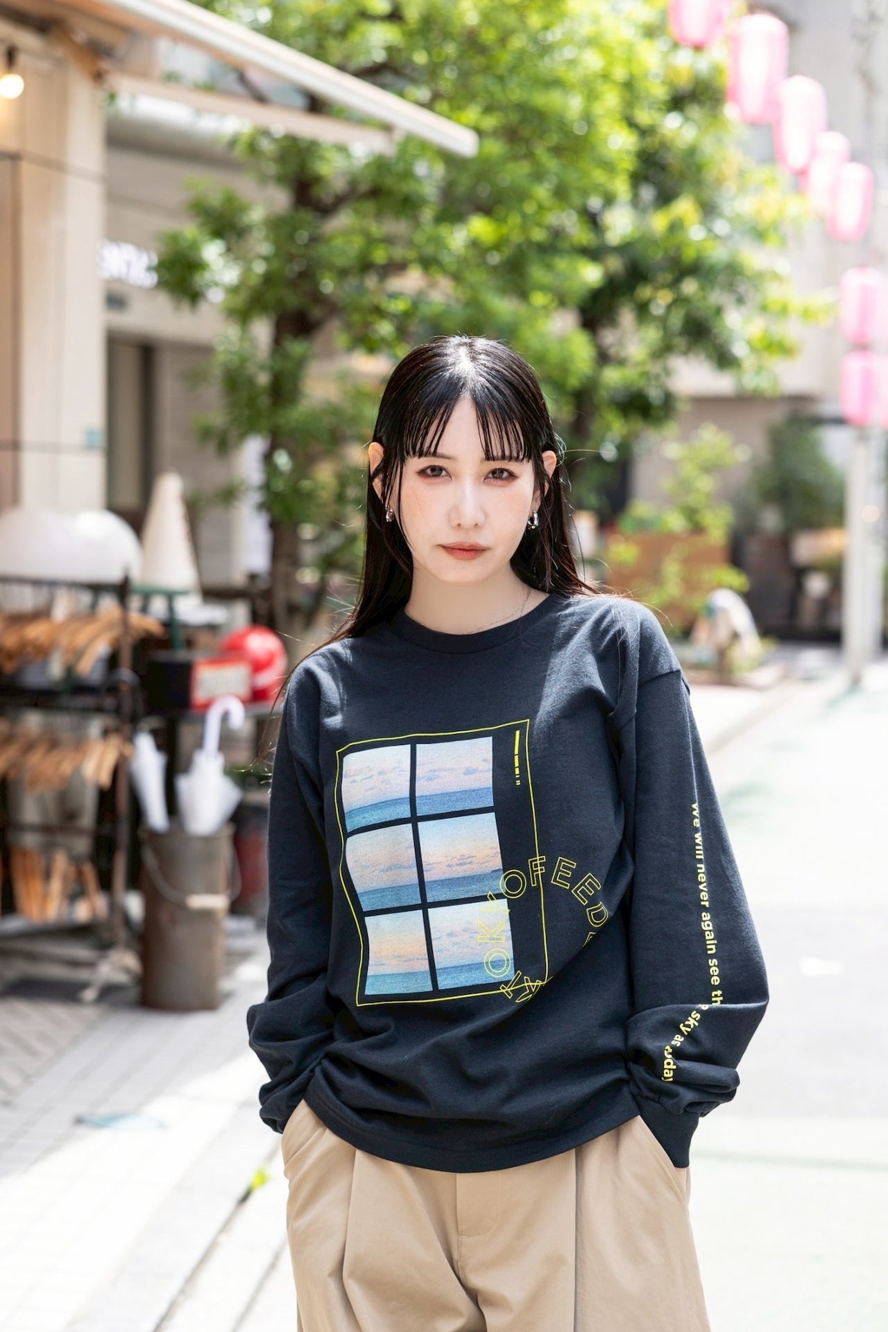 FEEDBACK Sky Photo Print Long Sleeve T-shirt BLACK